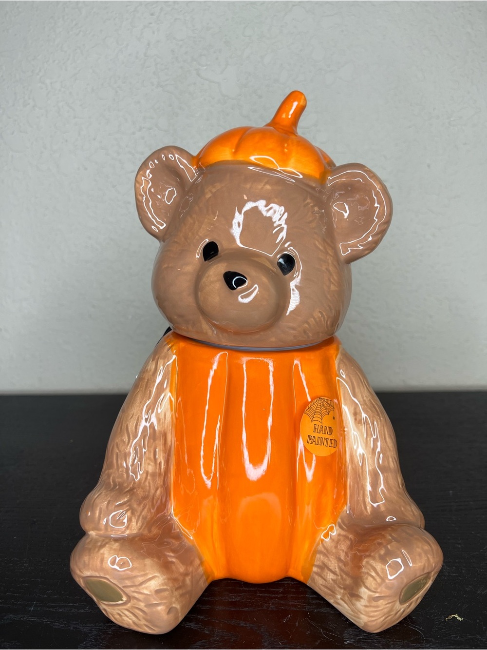 NEW Cobwebs & Cauldrons Hand Painted Pumpkin Bear Halloween Cookie Jar